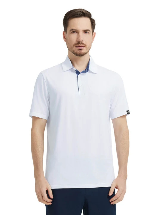 Front fit of white DTWOOO Solid Performance Polo