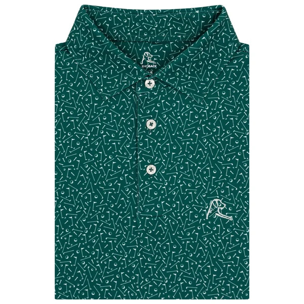 Rhoback Mulligan Performance Polo in Fairway Green with white golf print