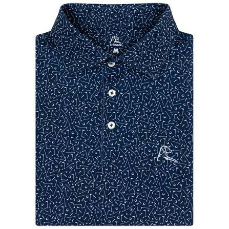 Navy Rhoback Mulligan Performance Polo with small golf print