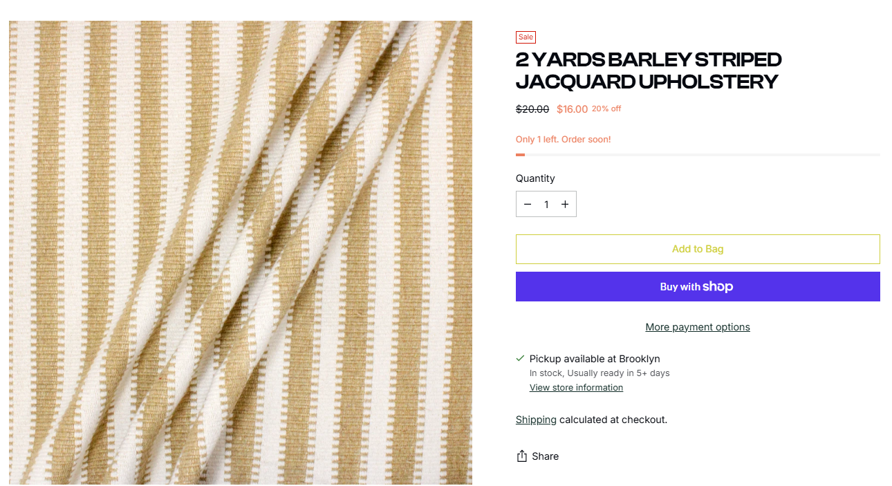 2 YARDS BARLEY STRIPED JACQUARD UPHOLSTERY