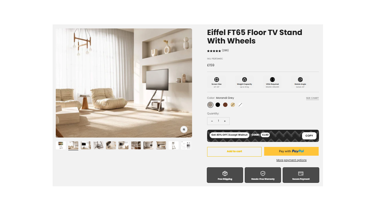 FITUEYES Eiffel FT65 Floor TV Stand With Wheels product page