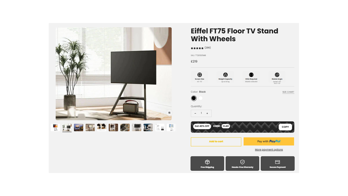 FITUEYES Eiffel FT75 Floor TV Stand With Wheels product page