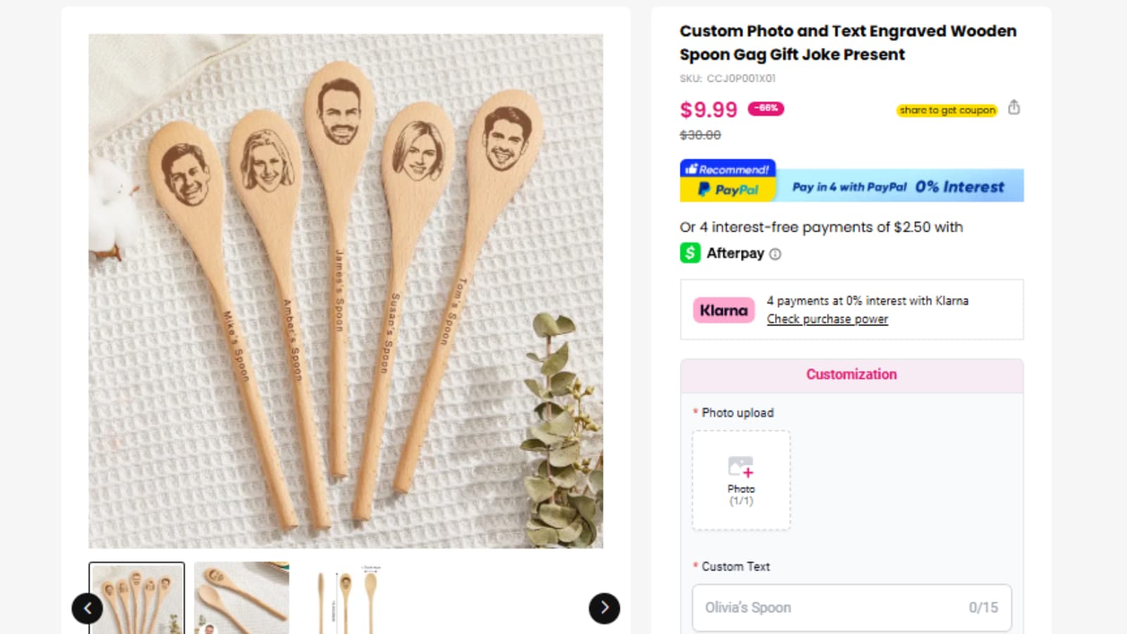 Giftlab Custom Photo and Text Engraved Wooden Spoon 66% Off deal thumbnail
