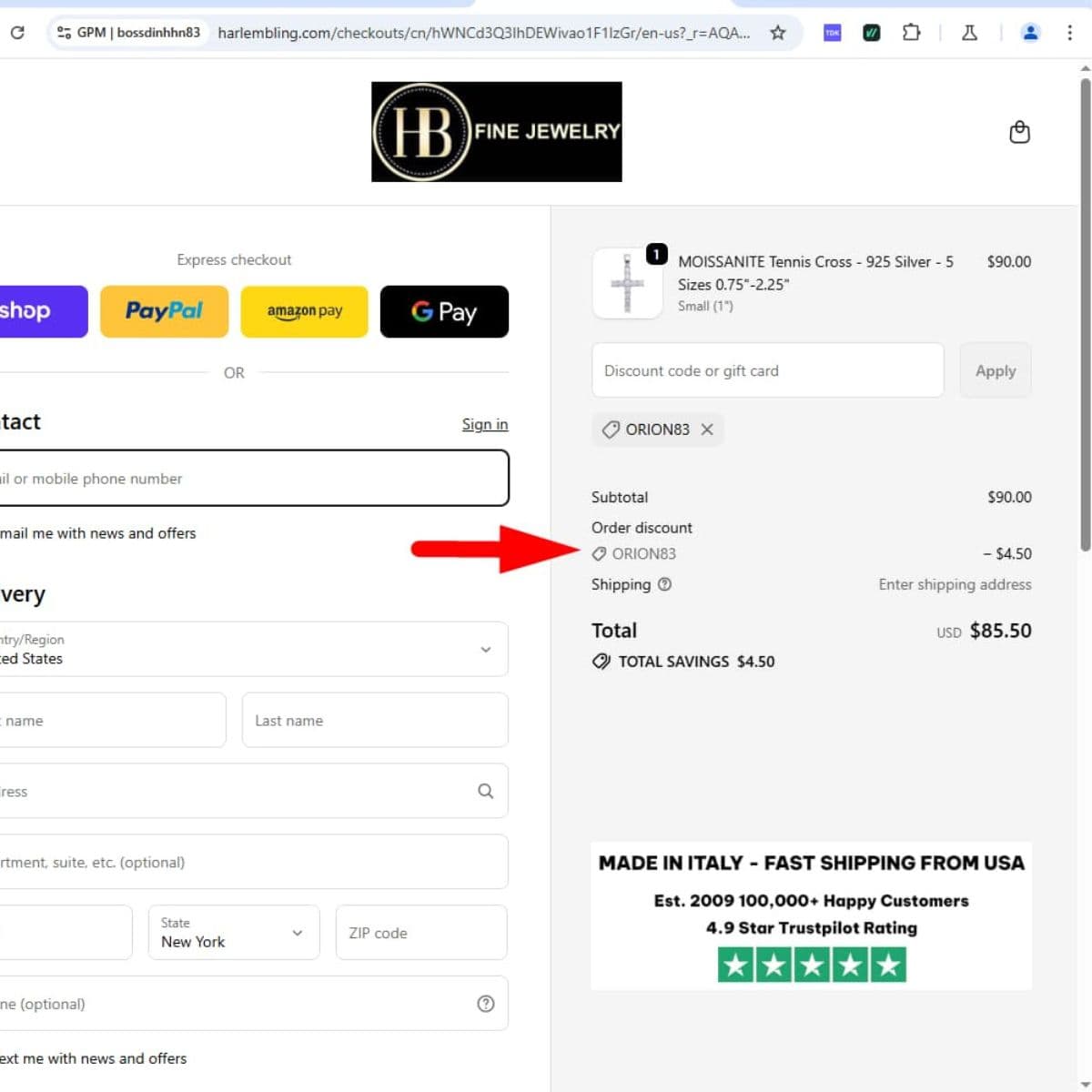 Harlembling checkout discount proof