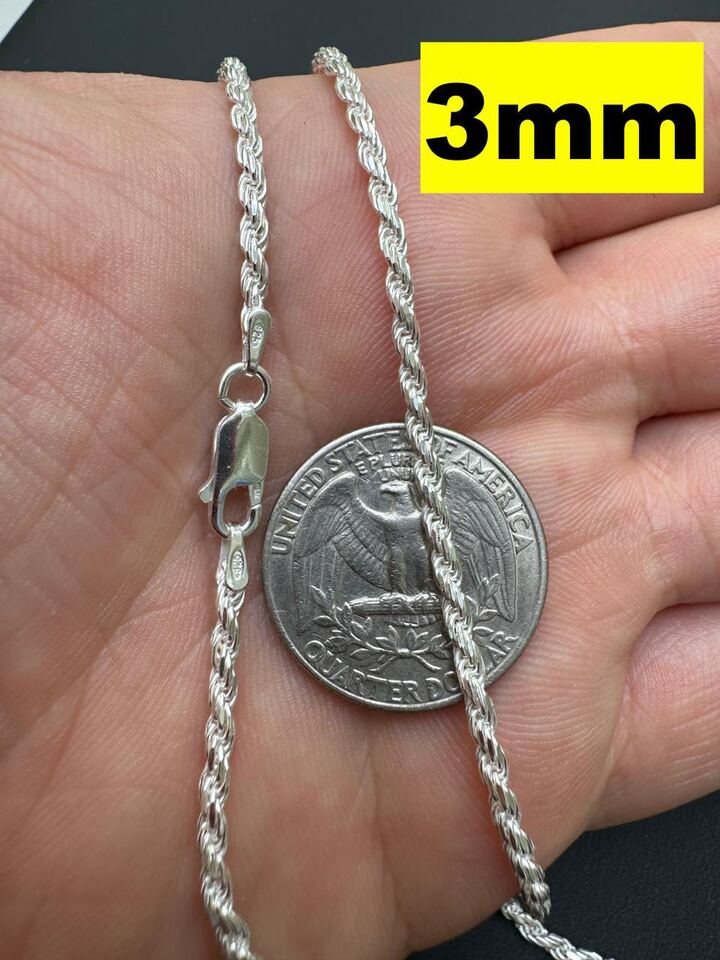 Harlembling 3mm Rope Chain beside a quarter for scale