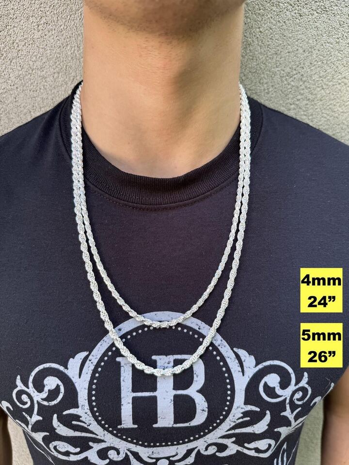 Harlembling 4mm 24-inch and 5mm 26-inch Rope Chains worn together