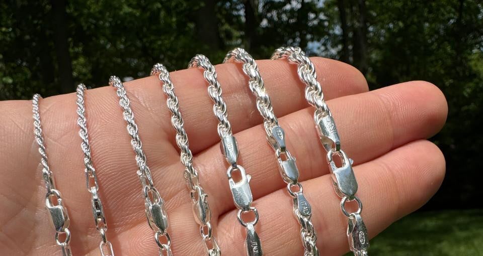 Harlembling Rope Chain Necklace width options in 925 sterling silver