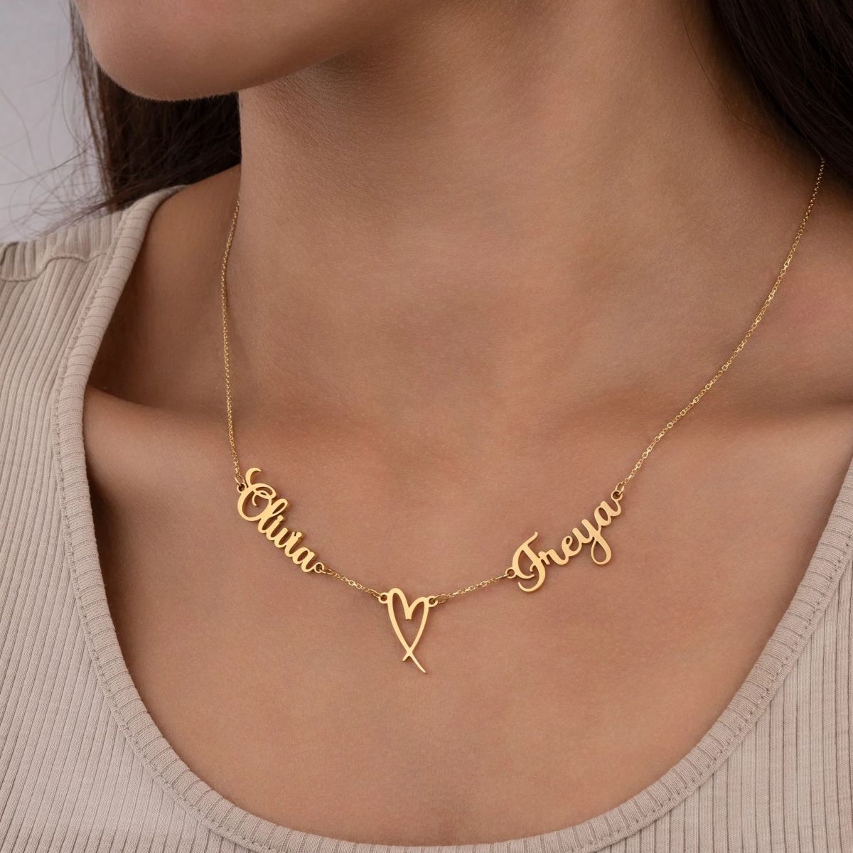 HBD Double Name with Heart Necklace Emily nameplate thumbnail