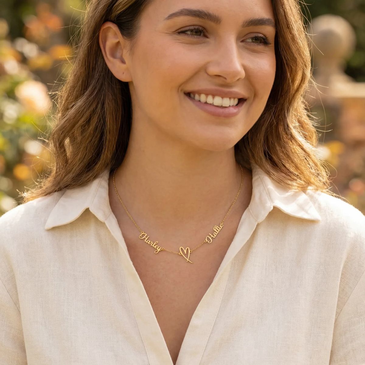 HBD Double Name with Heart Necklace Rachel layered thumbnail
