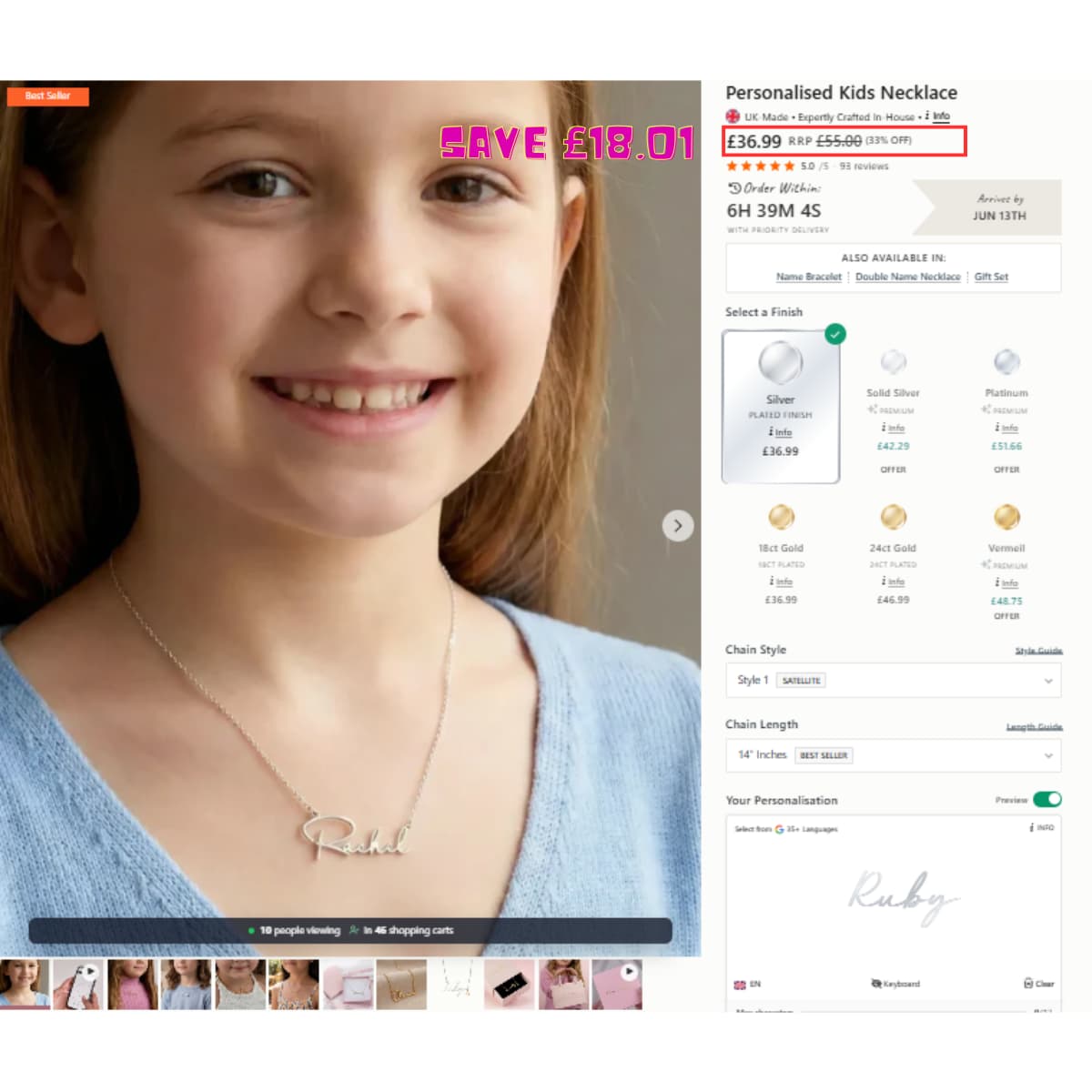 HBD Kids Necklace price proof