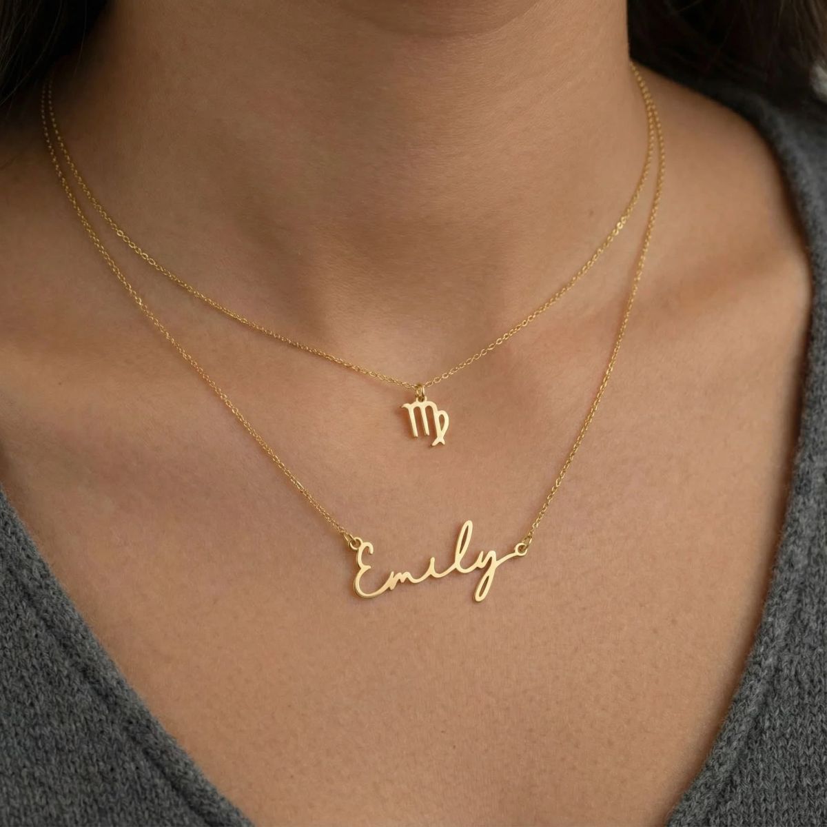 HBD Name Zodiac Necklace Set layered thumbnail