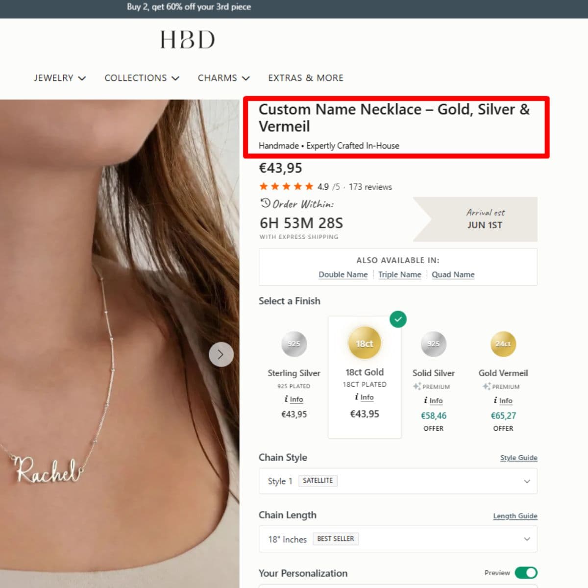 Step 1 choose HBD personalised necklace product