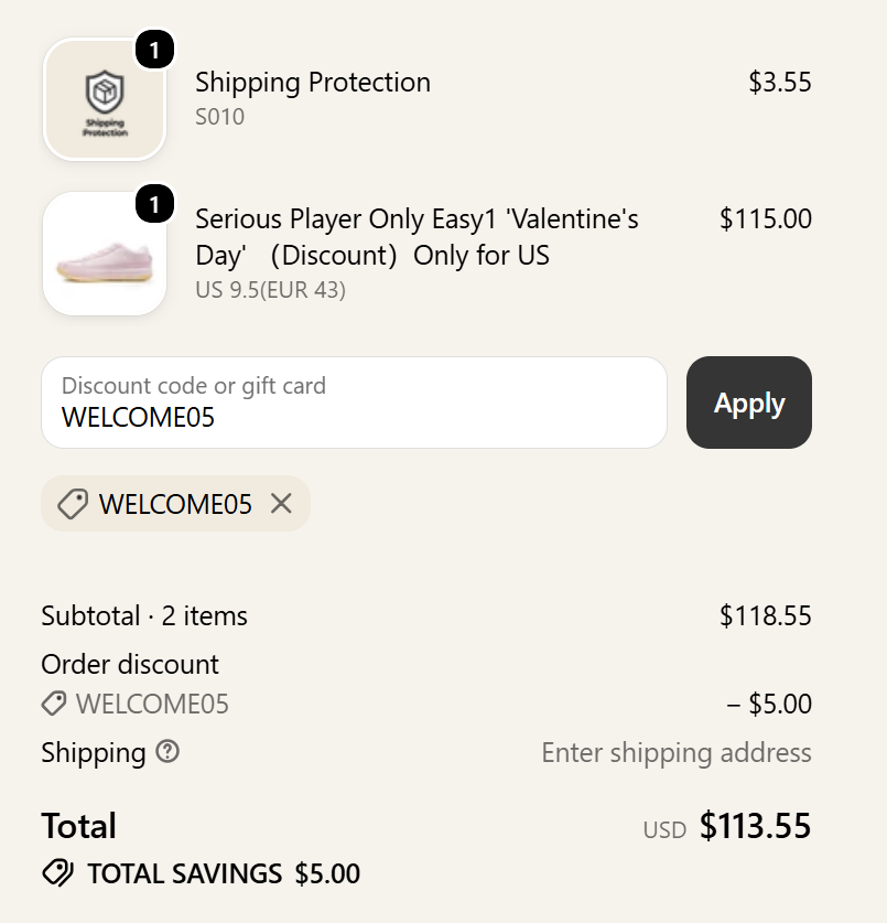 code welcome05 $5 Off Serious Player Only Easy1 'Valentine's Day' （Discount）Only for US