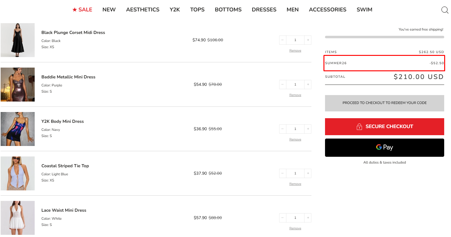 SUMMER26 code applied to five eligible Litlookz Studio sale items with a $52.50 cart discount