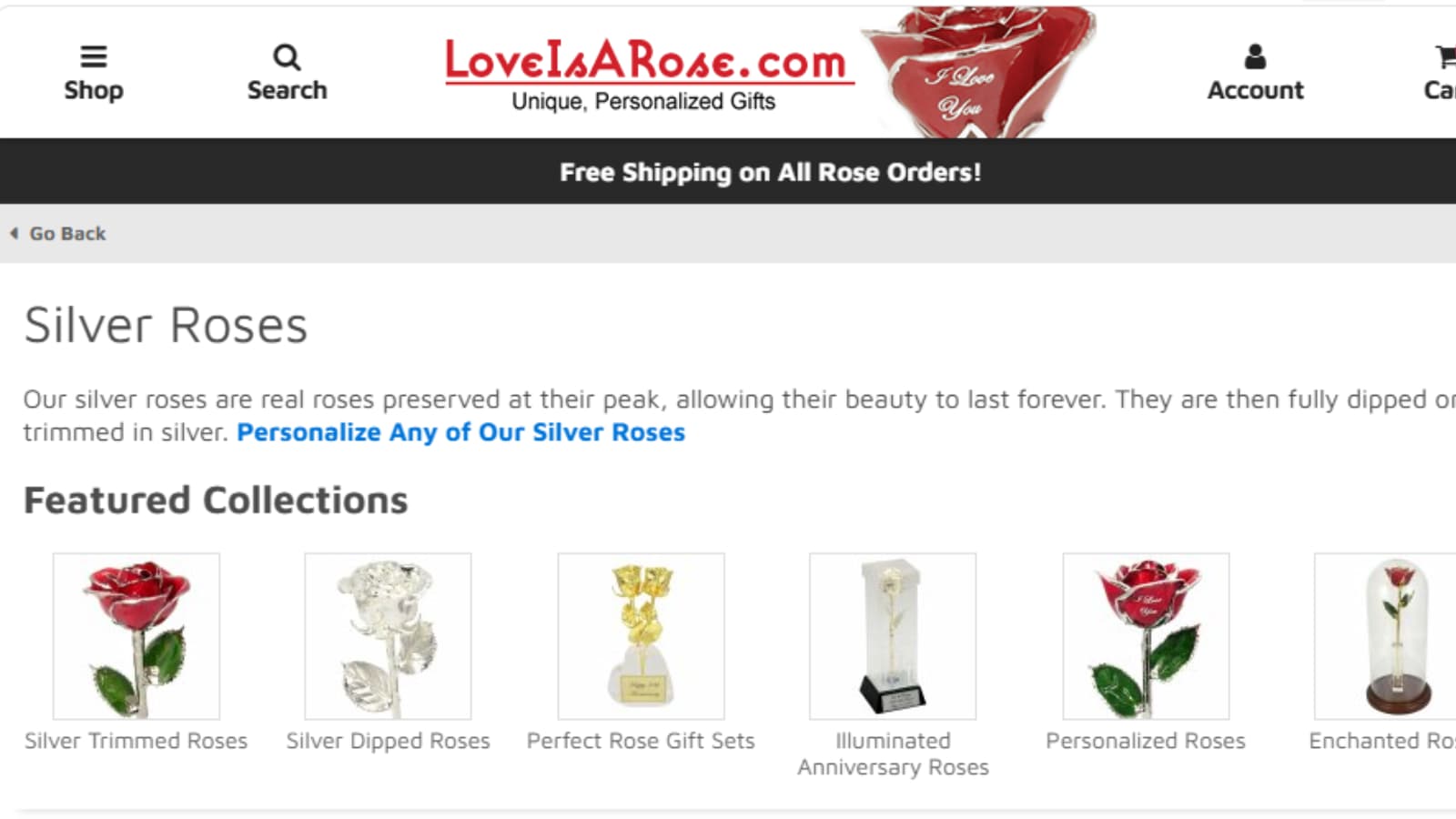 LoveIsARose Silver Roses Save up to $50 deal