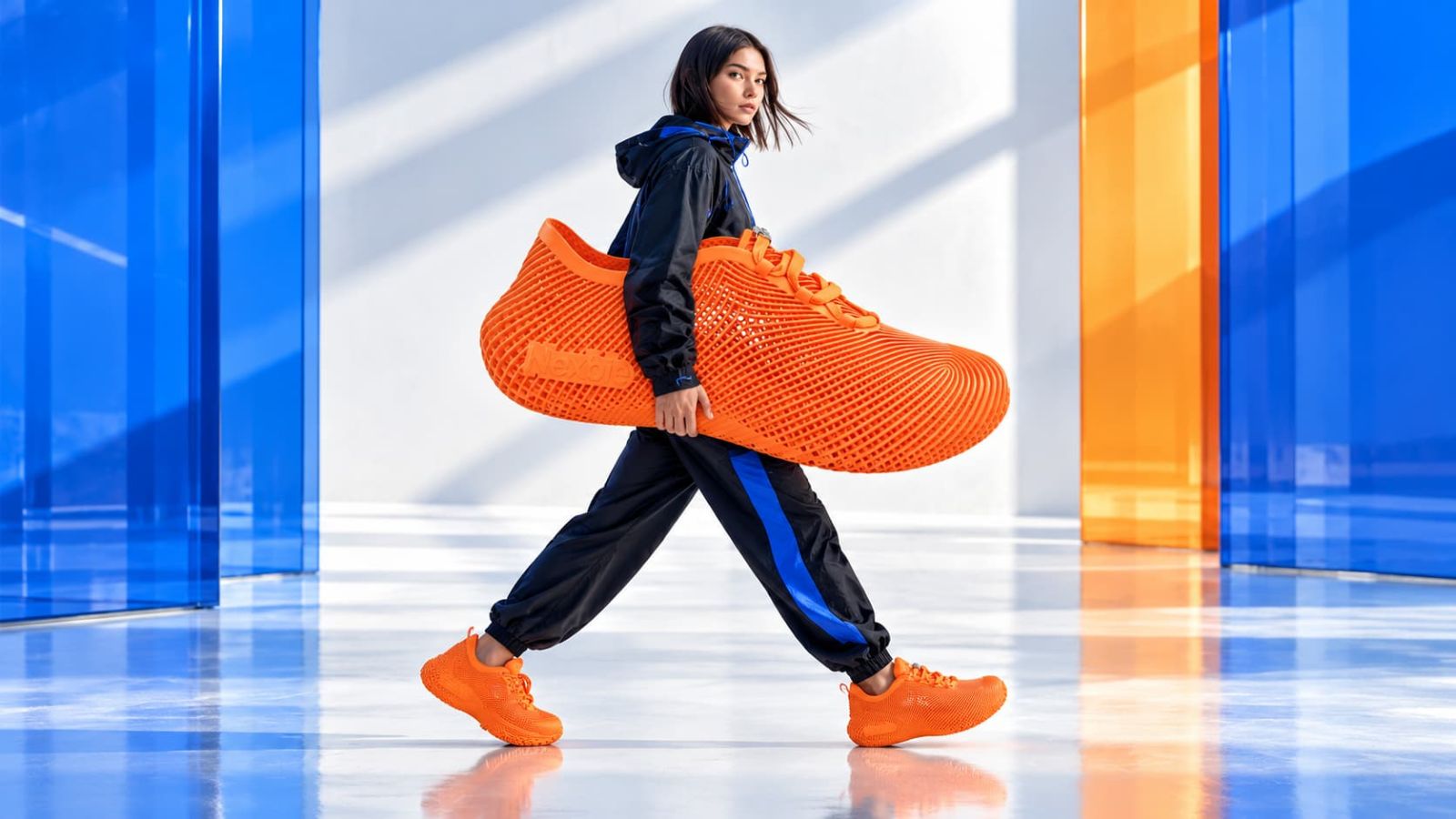 Orange Nexbie Aeroraise 3D Printed Sneakers, side view