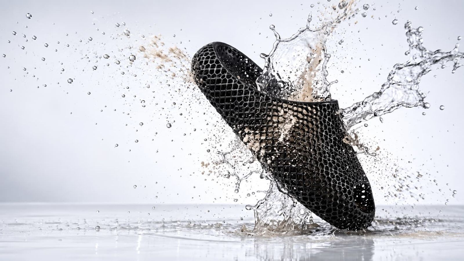 Nexbie AeroCloud open-lattice recovery slide demonstrating its quick-drain, water-ready design.