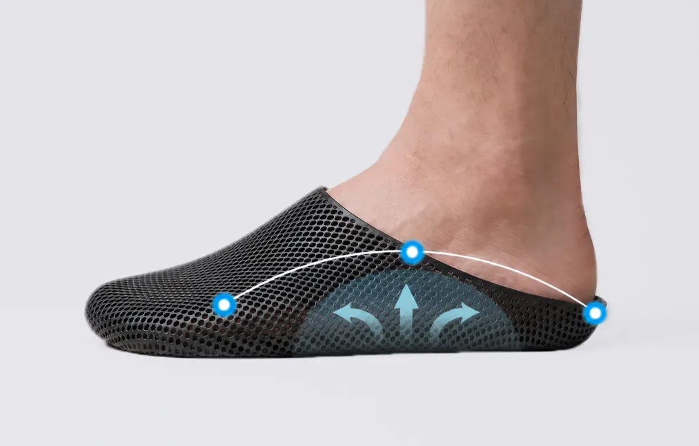 Side view of Nexbie Cloud Slippers showing the breathable closed-toe lattice
