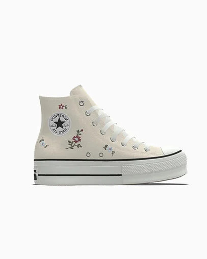 White floral platform high-top traditional sneaker