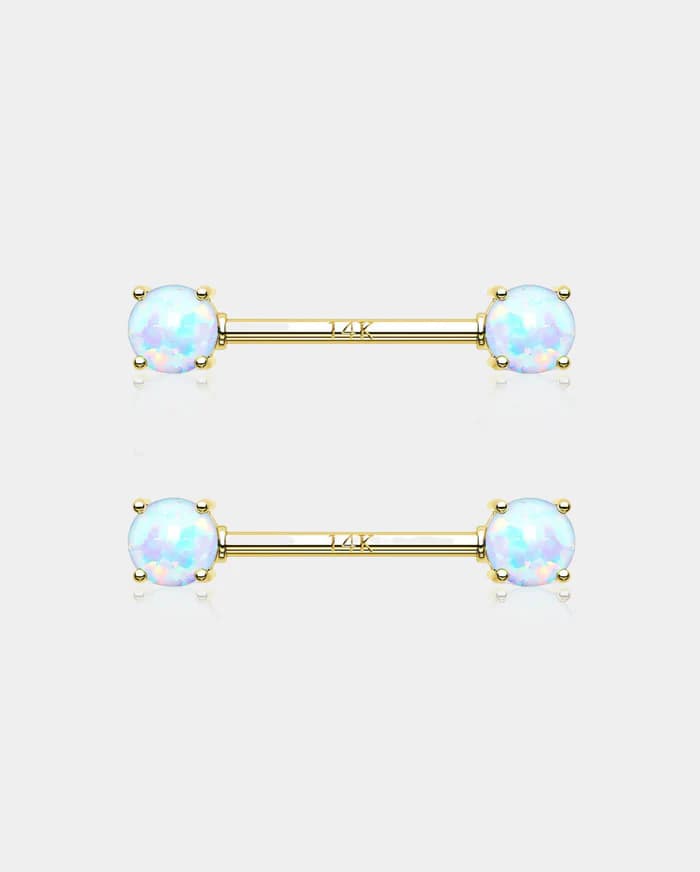 Oufer Body Jewelry 14K Gold Round Opal Nipple Ring deal thumbnail