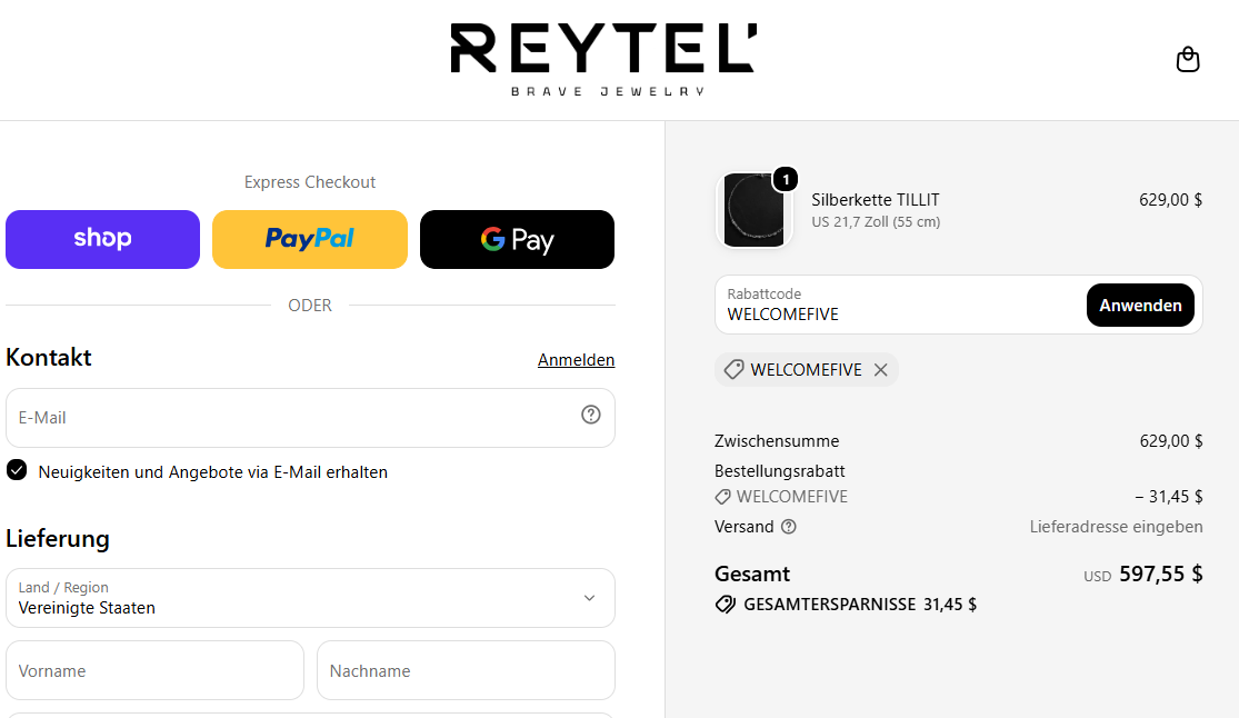 Gutscheincode WELCOMEFIVE