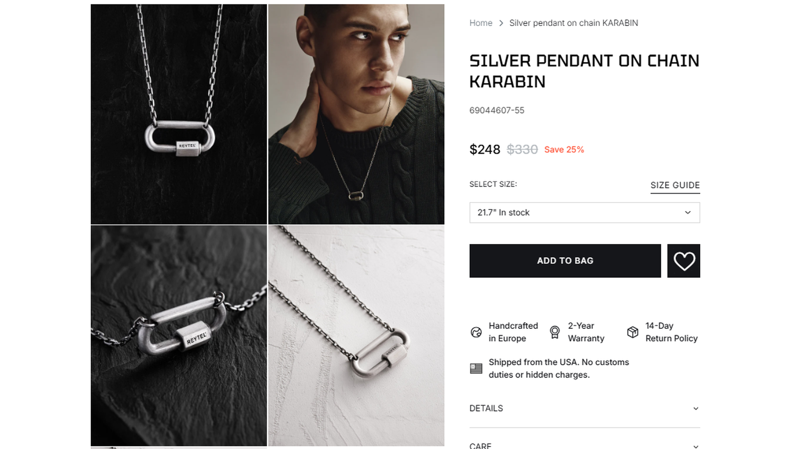Reytel Jewelry Silver KARABIN Pendant with Chain Deal Proof Reytel Jewelry Silver KARABIN Pendant with Chain sale proof