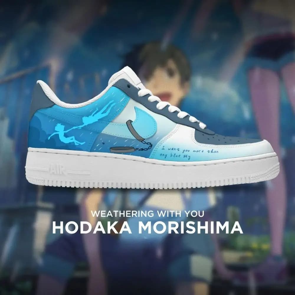 Hodaka Morishima Your Name Custom Low Top Shoes in blue, gray and white