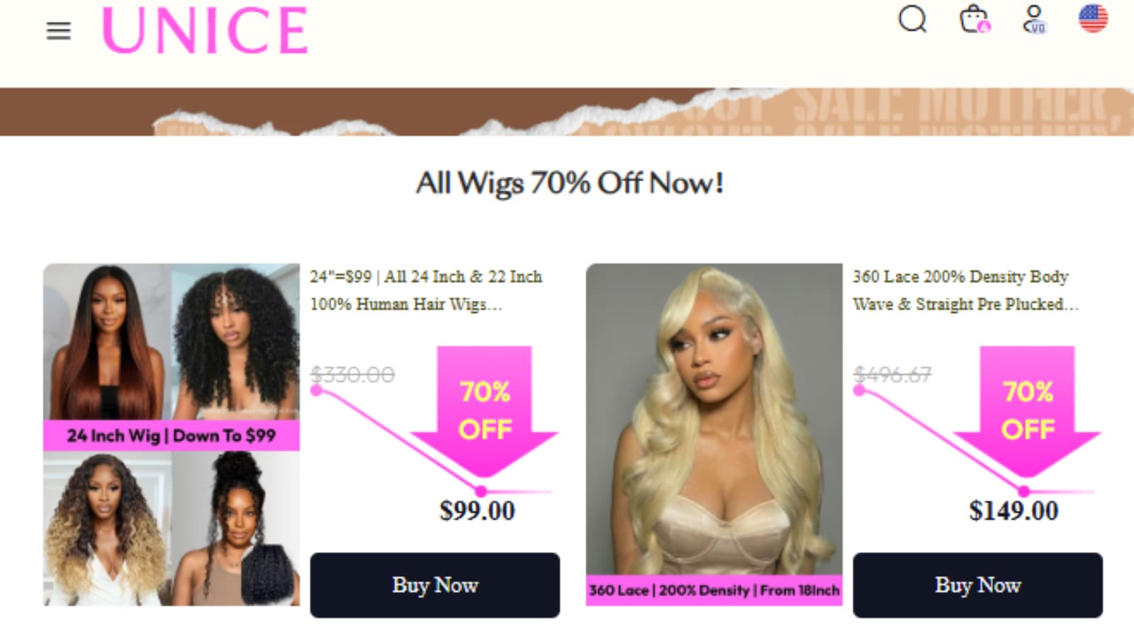 Unice Clearance Sale All Wigs 70% Off Now Unice Clearance Sale All Wigs 70% Off Now screenshot