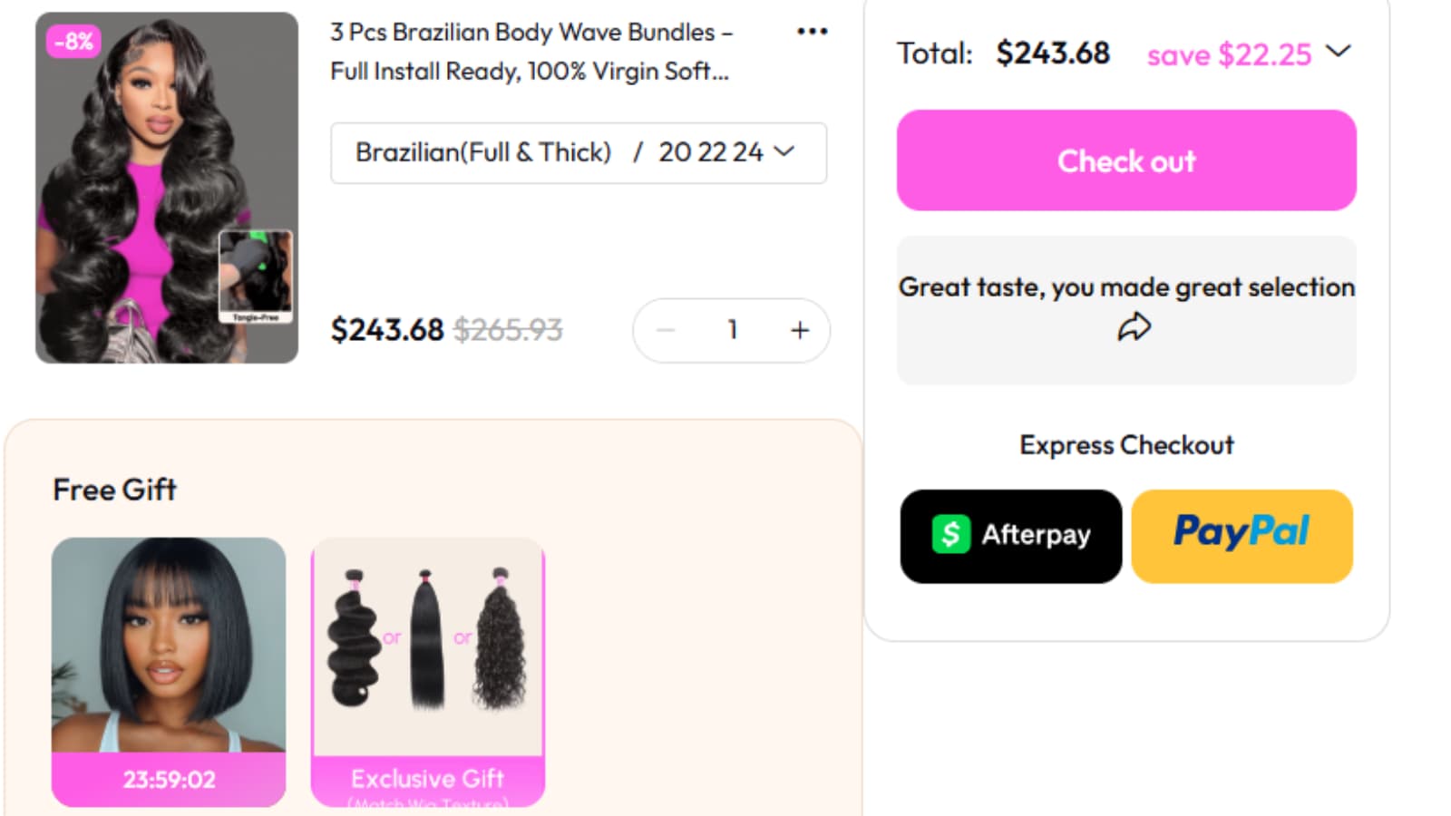 Unice GFB Free Gift Coupon Code Proof Unice GFB coupon code checkout proof showing free gift over $179