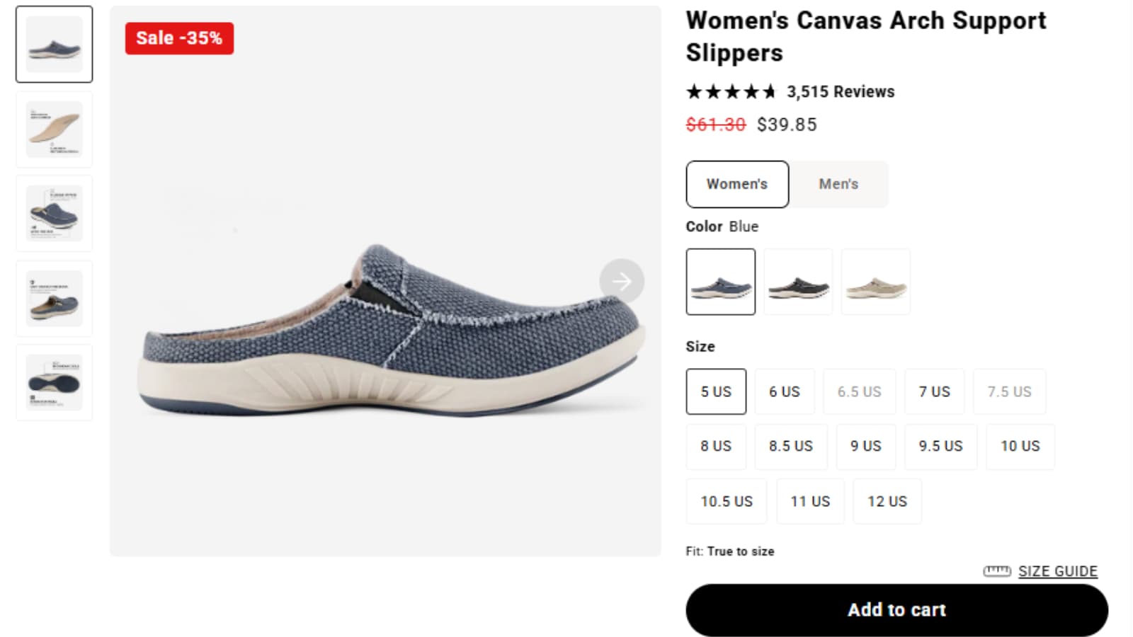 WalkHero Women's Canvas Arch Support Slippers 35% off COMFORT15 coupon deal thumbnail