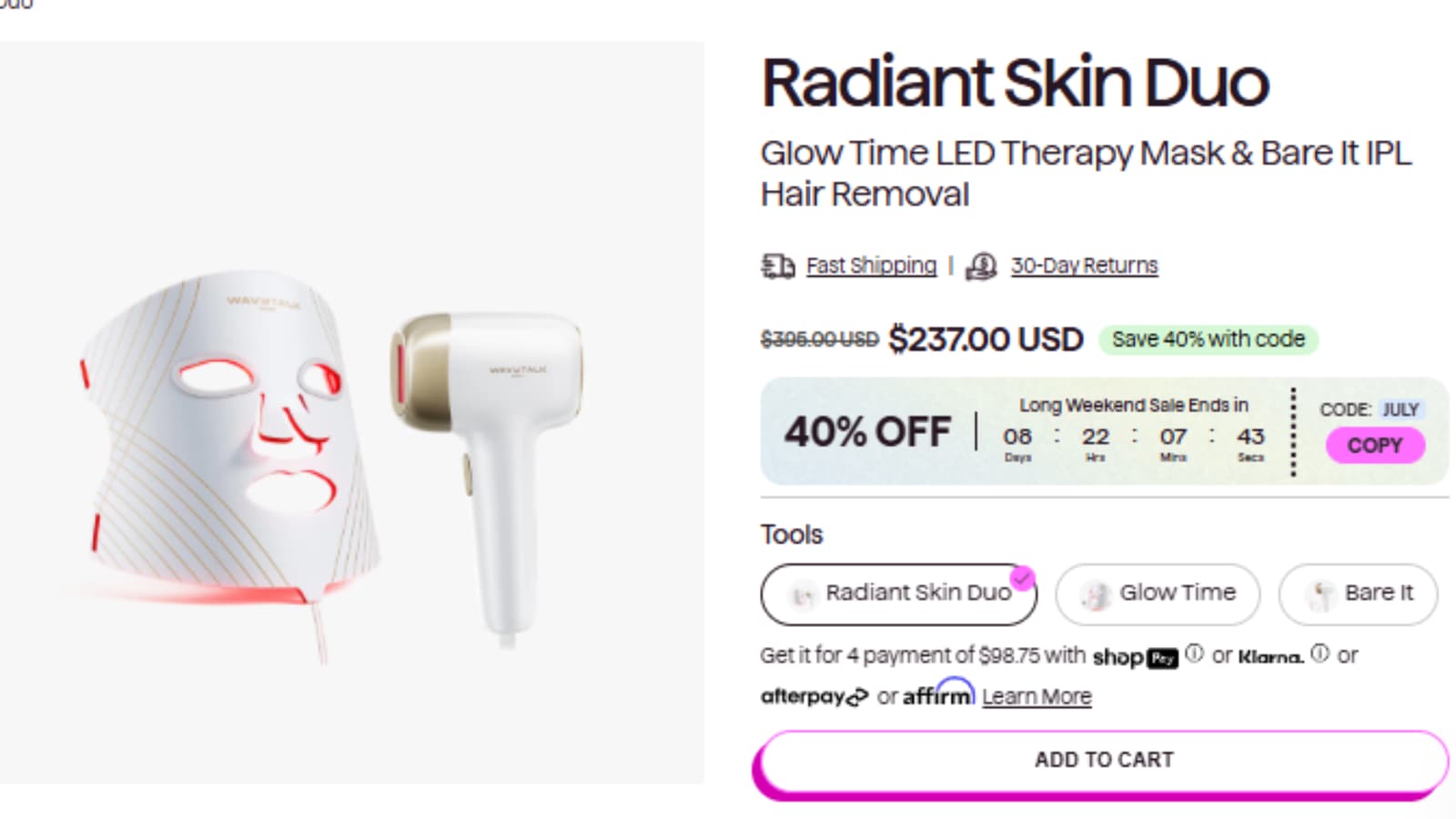 Wavytalk Radiant Skin Duo JULY coupon code deal thumbnail