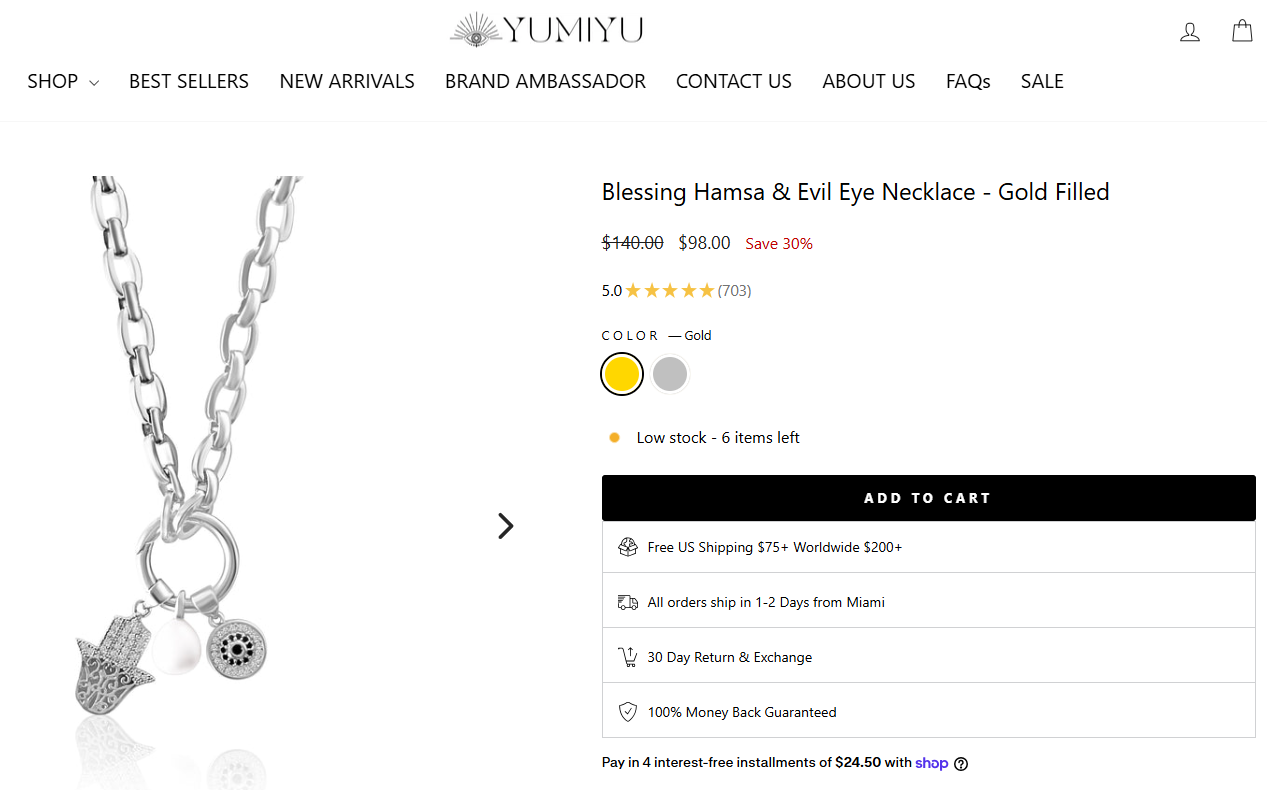 Blessing Hamsa & Evil Eye Necklace - Gold Filled
