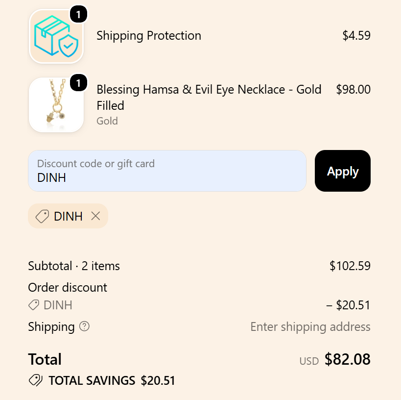 code Dinh 205 Off _Blessing Hamsa & Evil Eye Necklace - Gold Filled