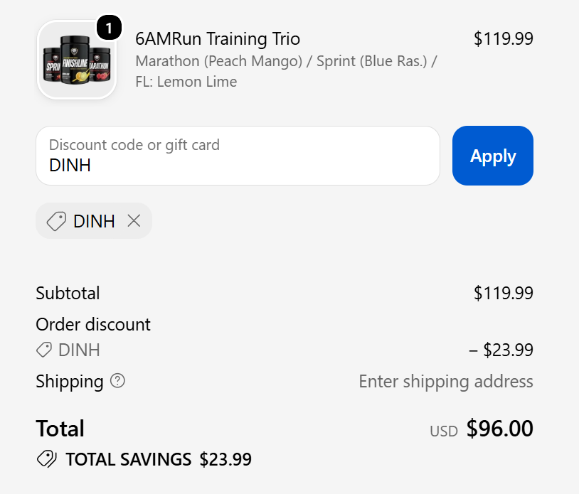Code DINH  20% Off 6AMRun Training Trio