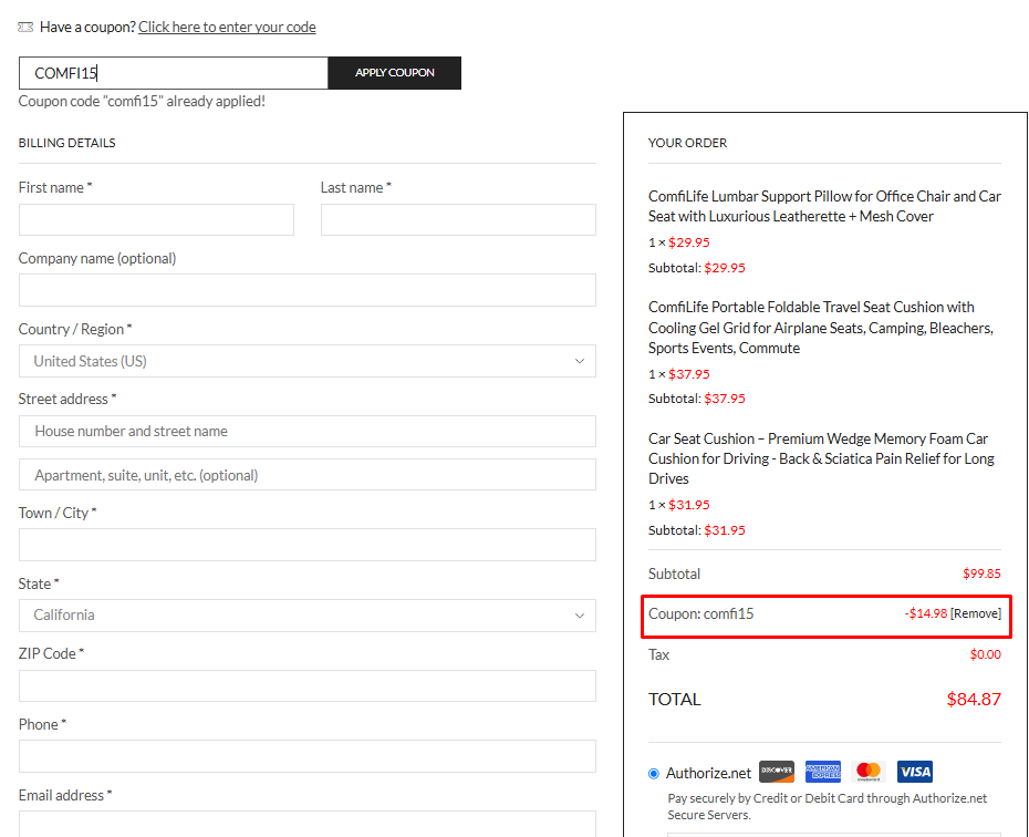 Confirm 3 deals using code COMFI15 to get a 15% discount.