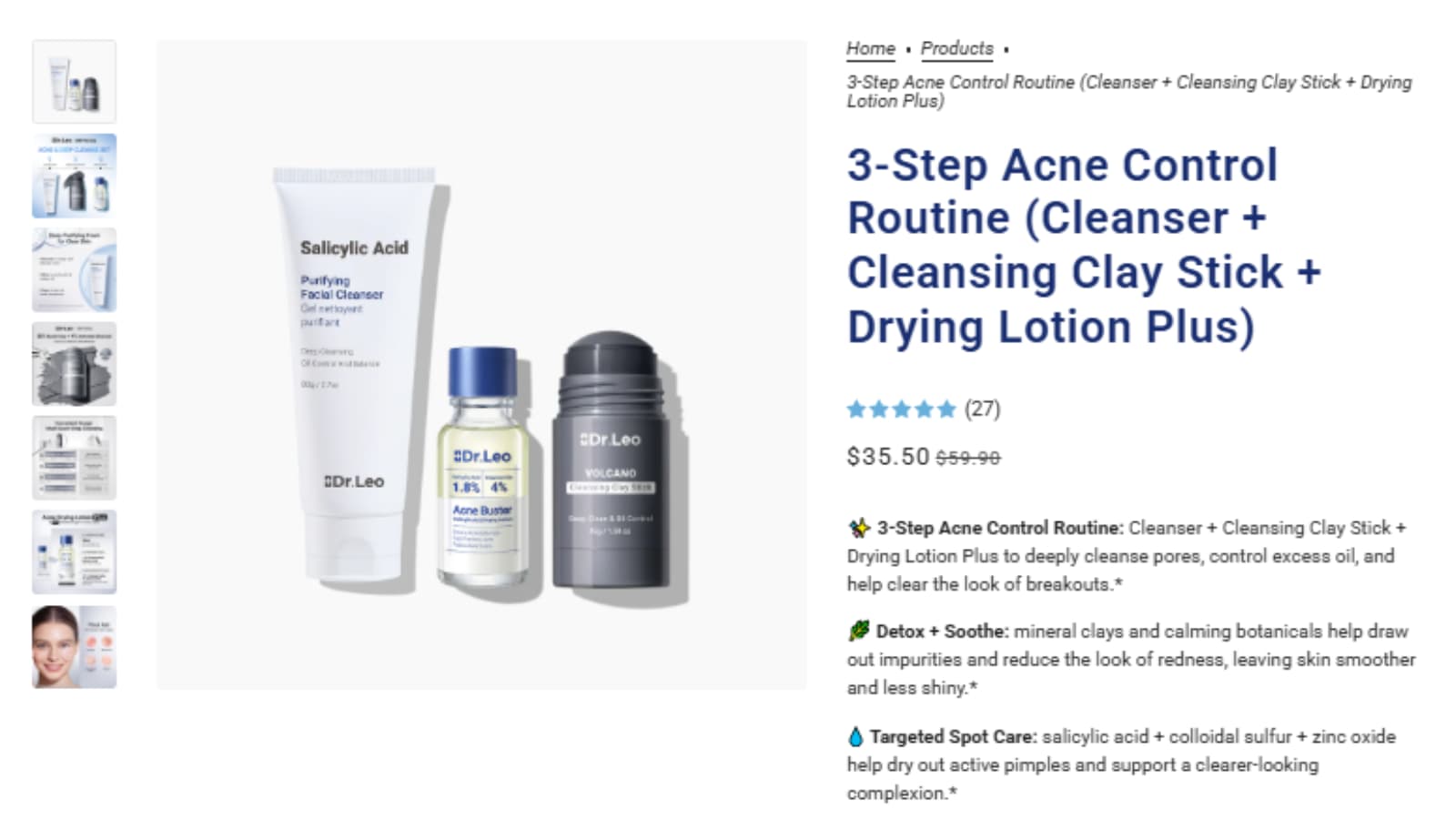 DR.LEO 3-Step Acne Control Routine sale price $35.50, originally $59.90