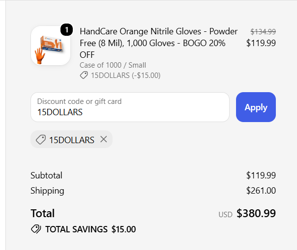 Confirm code 15DOLLARS