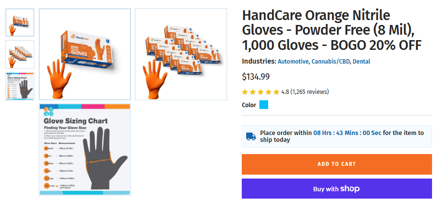 HandCare Orange Nitrile Gloves - Powder Free (8 Mil), 1,000 Gloves - BOGO 20% OFF