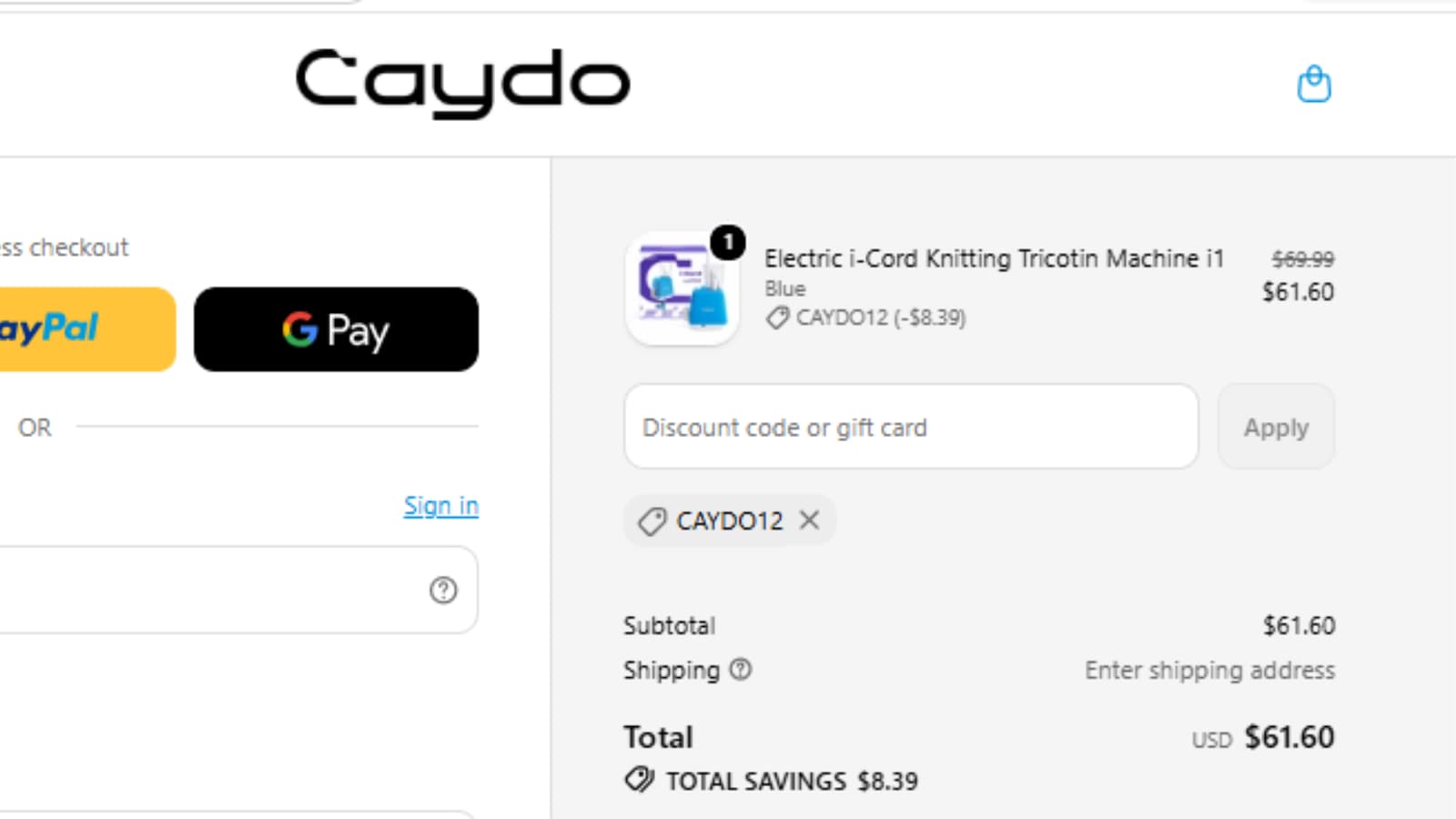 CAYDO12 coupon code proof for Caydo Electric i-Cord Knitting Machine i1