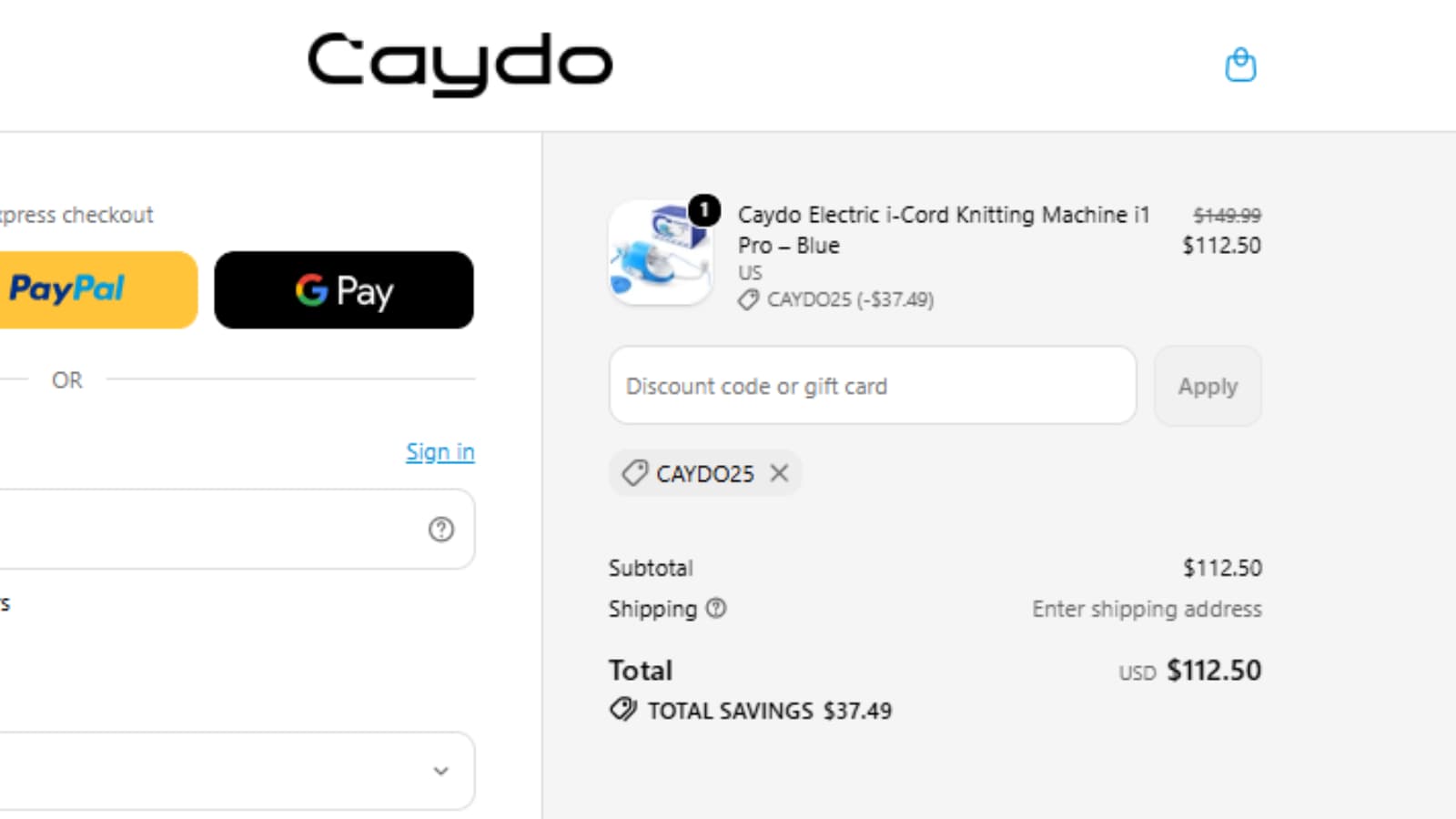 CAYDO25 coupon code proof for Caydo i1 Pro Blue