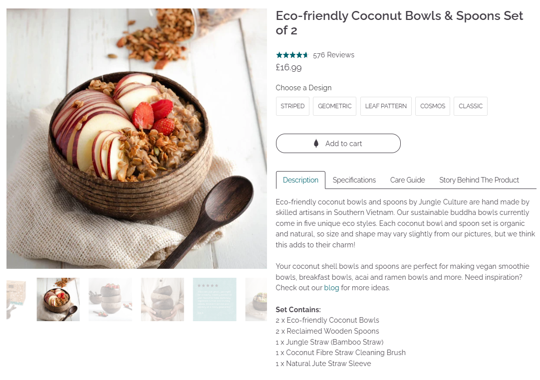 Eco-friendly Coconut Bowls & Spoons Set of 2