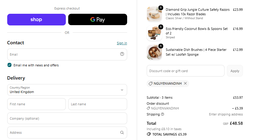 NGUYENVANDINH Jungle Culture checkout proof showing £5.39 saved