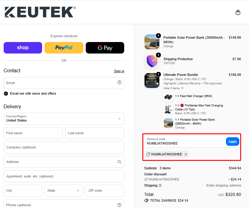 KEUTEK discount code HUMILIATINGSHEE 7% off portable power banks checkout proof