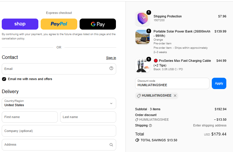 HUMILIATINGSHEE KEUTEK checkout proof showing a 7 percent discount