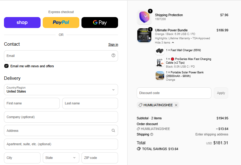 HUMILIATINGSHEE checkout proof for Ultimate Power Bundle