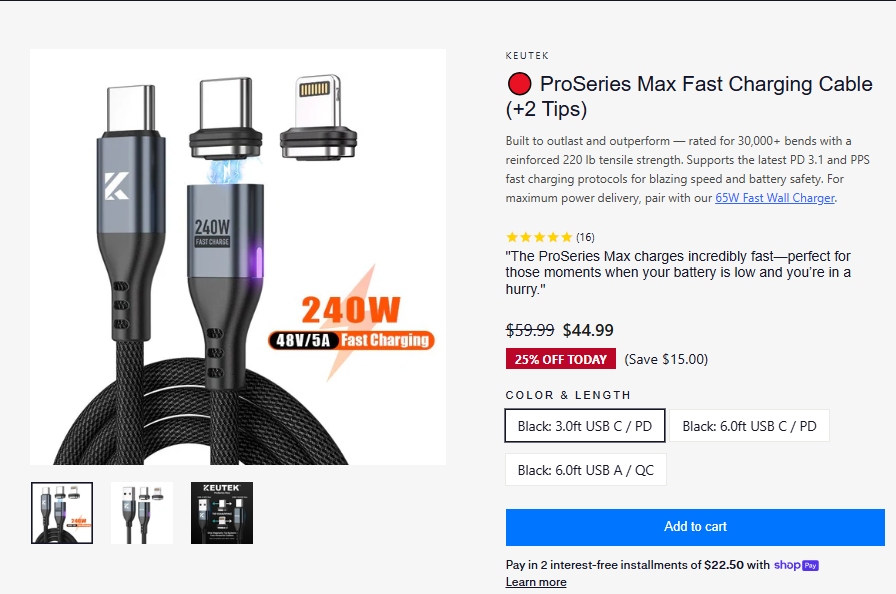 ProSeries Max 240W Cable sale price proof