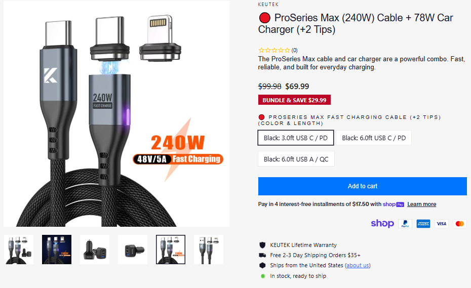 ProSeries Max Cable + Car Charger sale price proof