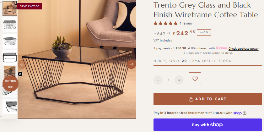 Trento Grey Glass and Black Finish Wireframe Coffee Table