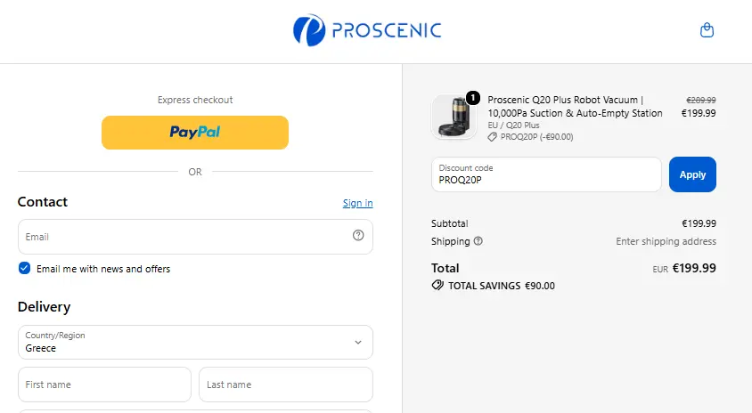 Checkout verification showing PROQ20P on Q20 Plus