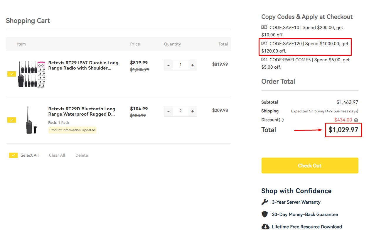 code save120 spend $1000, Get $120 off
